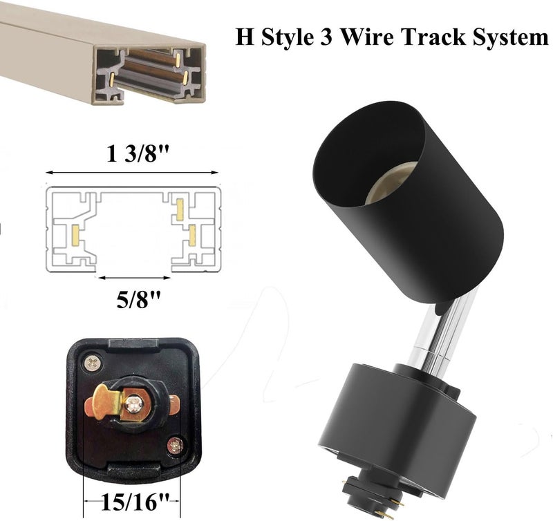 Taysing Track Lighting Heads H Type Halo Track Light Fixtures Adjustable Rotatable Compatible H Type 3-Wire Single Circuit Track Systems for PAR20, R20, PAR30, BR30, BR40, PAR38 Light Bulb(Black, Gu10) - Image 3